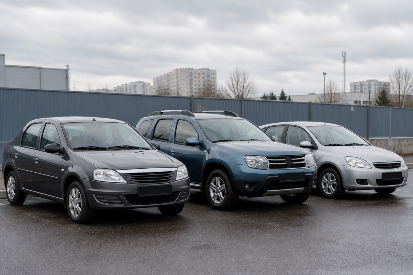 Автомобили разных классов на открытой стоянке